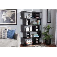 Baxton Studio DV 1489-00-Espresso-Bookcase Dora Modern and Contemporary Dark Brown Finished Wood 5-Tier Geometric Bookshelf